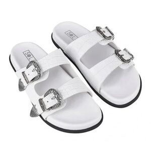 ** NEW Sol Sana Westwood White Leather Western 2 Strap Slide Sandals Size 41